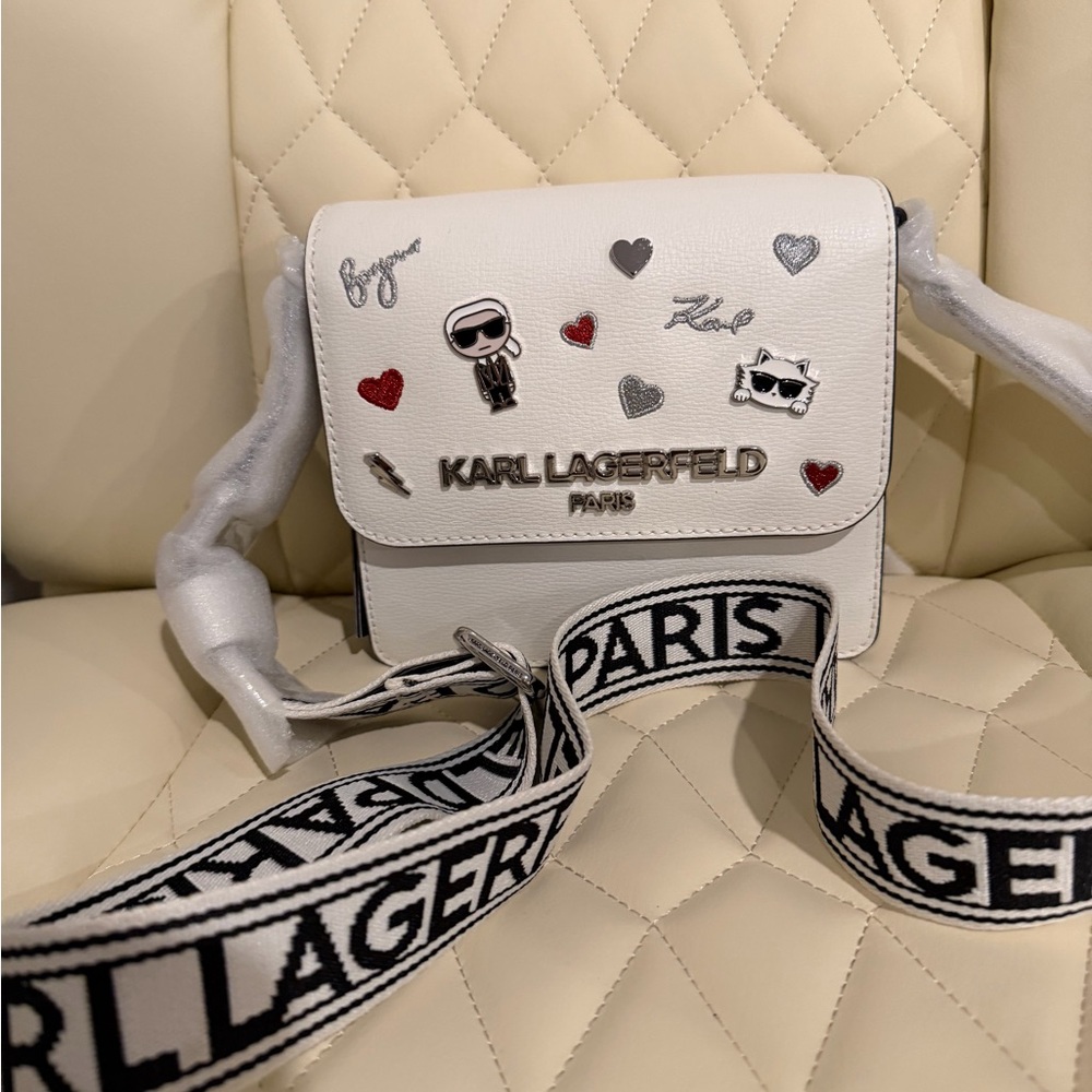 Karl Lagerfeld White Crossbody Bag with Embellishments